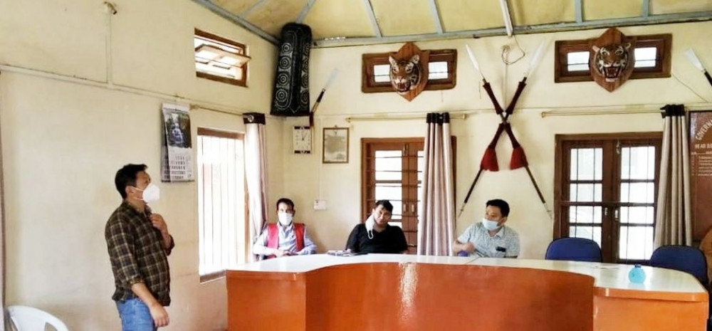Moakumzuk Tzudir, SDO (C) Changtongya addressing the meeting on the awareness of COVID-19 with all the pastors under Changtongya town was held at Dobashi court on July 31. (DIPR Photo)
